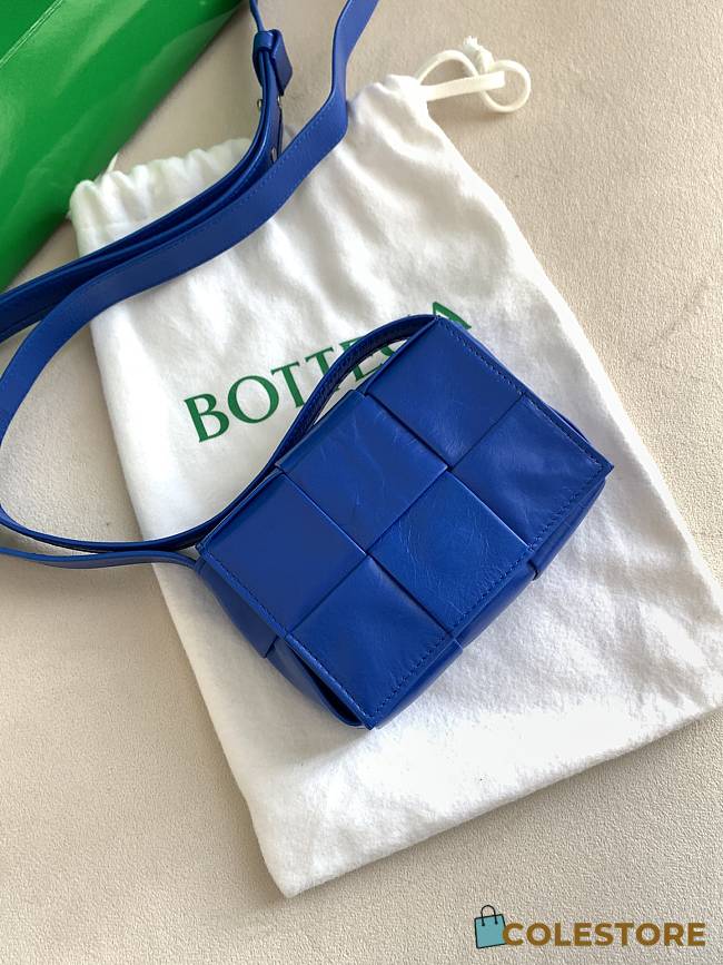 Bottega Veneta Cassette Intreccio Leather Cross-Body Bag Cobalt 578004 ize 12x8x4cm - 1