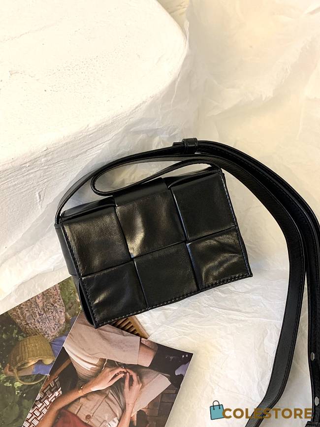 Bottega Veneta Cassette Intreccio Leather Cross-Body Bag Cobalt Black 578004 Size 12x8x4cm - 1