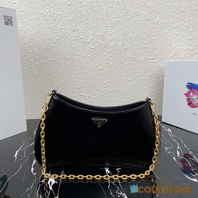Prada Mini Leather Shoulder Bag 1BC148 Black Size 25.5x15.5x4cm - 1