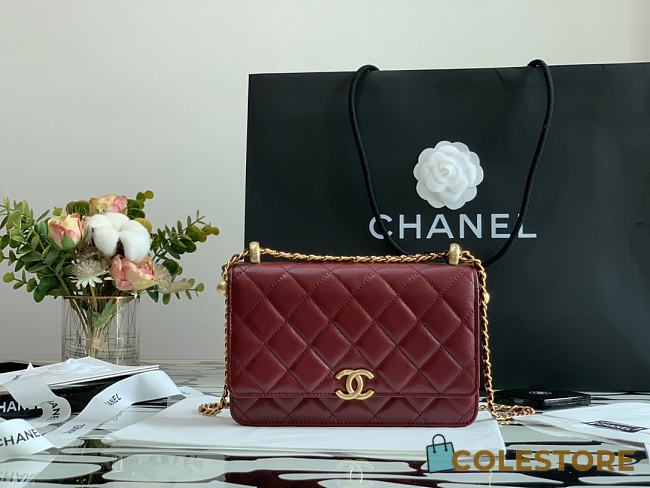 Chanel New Wallet On Chain WOC Red 33814 Size 19cm - 1
