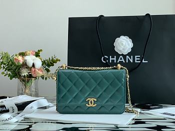 Chanel New Wallet On Chain WOC Blue 33814 Size 19cm