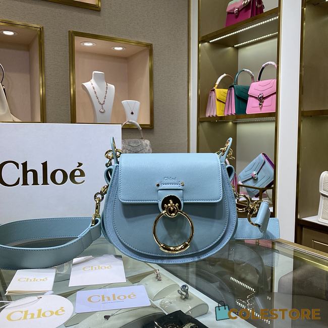 Chloe Small Tess Bag In Shiny Suede Calfskin In Blue CHC18 20x18x7cm - 1
