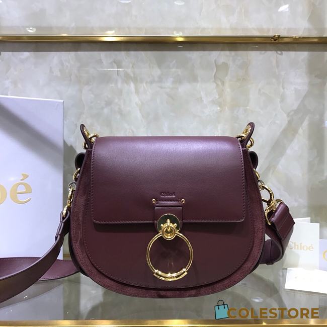 Chloe Small Tess Bag In Shiny Suede Calfskin Wine CHC18 20x18x7cm - 1
