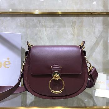 Chloe Small Tess Bag In Shiny Suede Calfskin Wine CHC18 20x18x7cm