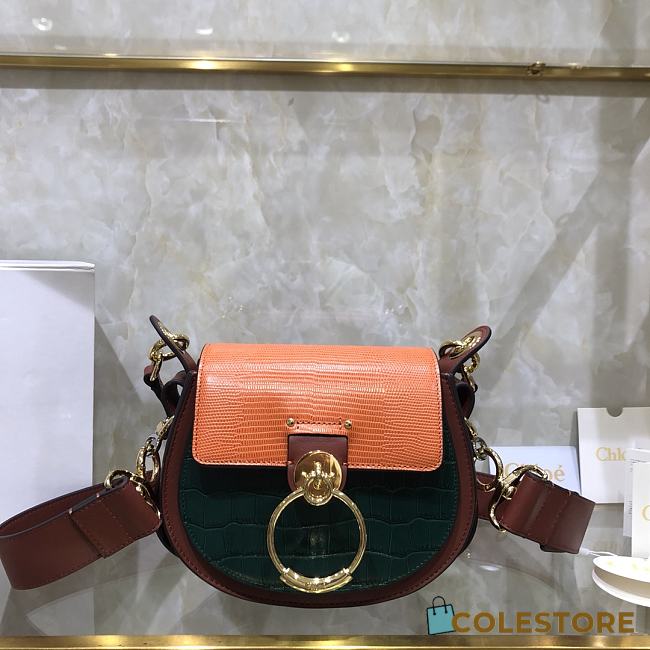 Chloe Tess Small Purse In Embossed Croco Effect On Calfskin Green &Orange CHC21 Size 20.5x7.5x16.5cm - 1