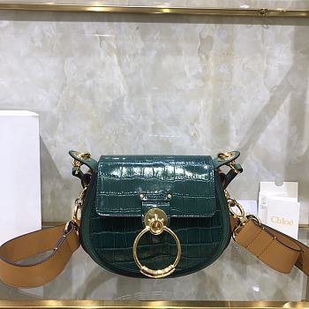 Chloe Tess Small Purse In Embossed Croco Effect On Calfskin Green CHC21 Size 20.5x7.5x16.5cm