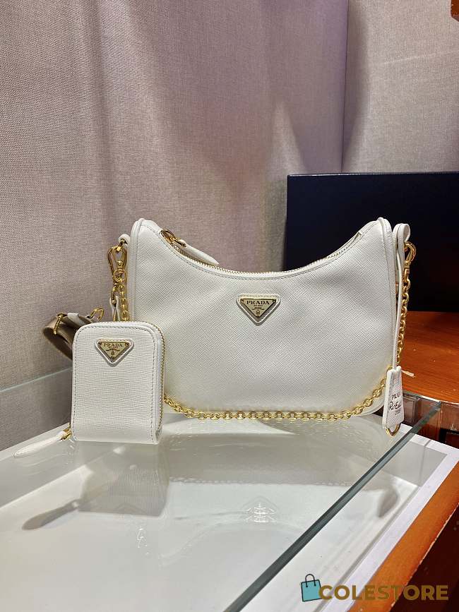 Prada Re-Edition 2005 Nylon Shoulder Bag White 1BH204 Size 22x17x6cm - 1
