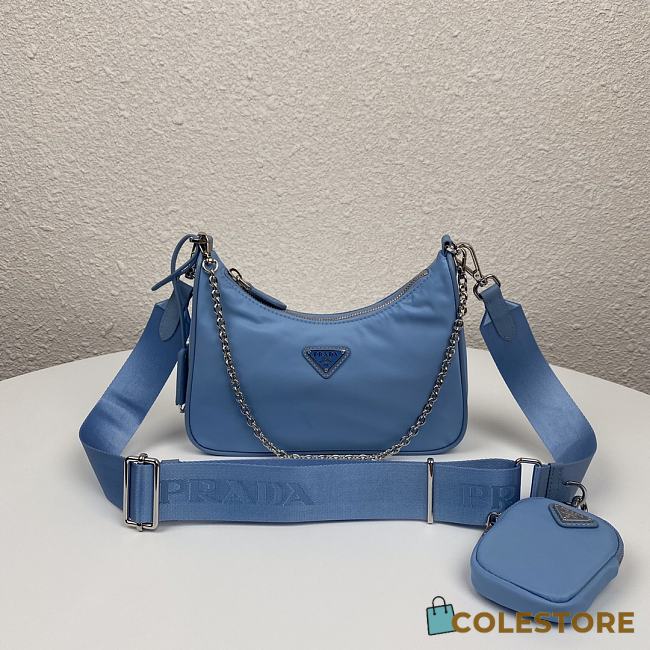 Prada Re-Edition 2005 Nylon Shoulder Bag Blue 1BH204 Size 22x17x6cm - 1
