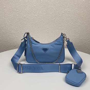 Prada Re-Edition 2005 Nylon Shoulder Bag Blue 1BH204 Size 22x17x6cm