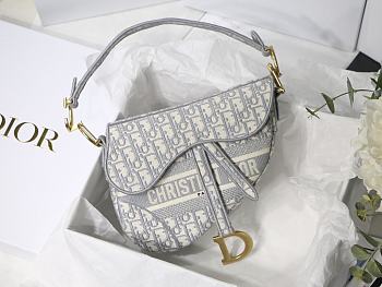 Dior Saddle Bag Grey Oblique Embroidery M0446 Size 25.5x20x6.5cm