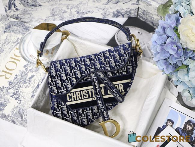 Dior Saddle Bag Blue Oblique Jacquard M0446 Size 25.5x20x6.5cm - 1