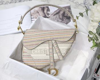 Dior Saddle Bag Pink Oblique Embroidery M0446 Size 25.5x20x6.5cm