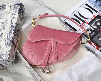 Dior Mini Sadle Velvet In Pink M447S Size 19.5x16x6.5cm