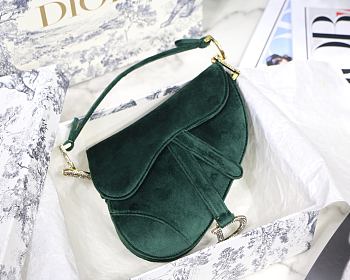 Dior Mini Sadle Velvet In Green M447S Size 19.5x16x6.5cm