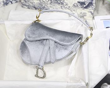 Dior Mini Sadle Velvet In Grey M447S Size 19.5x16x6.5cm