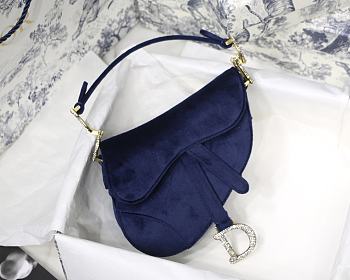 Dior Mini Sadle Velvet In Blue M447S Size 19.5x16x6.5cm