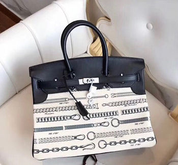 Hermes Kelly Bag Chain Canvas And Caflskin Size 25x35x18cm