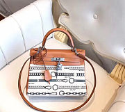 Hermes Kelly Bag Chain Canvas And Brown Caflskin Size 25x35x18cm - 1