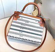 Hermes Kelly Bag Chain Canvas And Brown Caflskin Size 25x35x18cm - 6