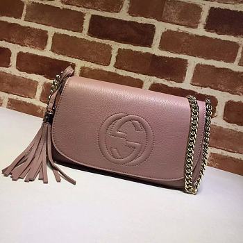 Gucci Soho Leather Flap Shoulder Bag Pink Gold Tassel 25cm