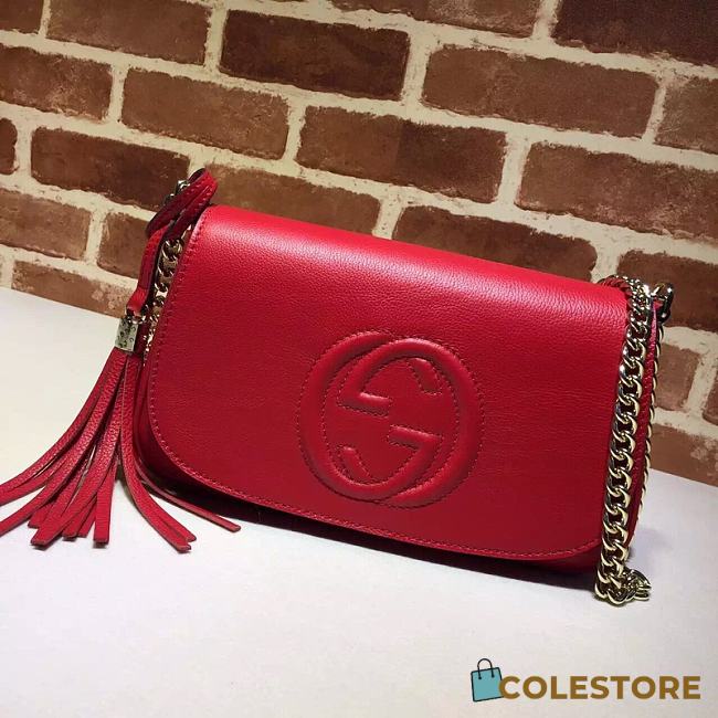 Gucci Soho Leather Flap Shoulder Bag Red Gold Tassel 336752 Size 25x16x5cm - 1