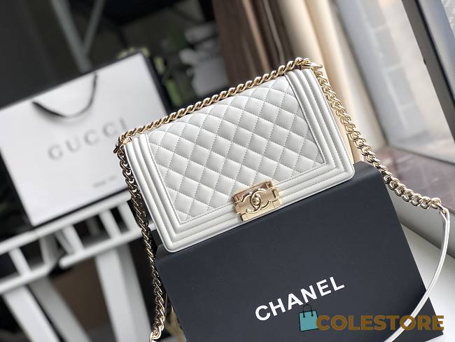 Chanel Medium Classic Boy Bag White A67086 Size 25cm - 1
