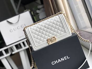 Chanel Medium Classic Boy Bag White A67086 Size 25cm