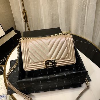 Chanel Chevron Boy Bag Bronze Gold A67085 Size 25cm
