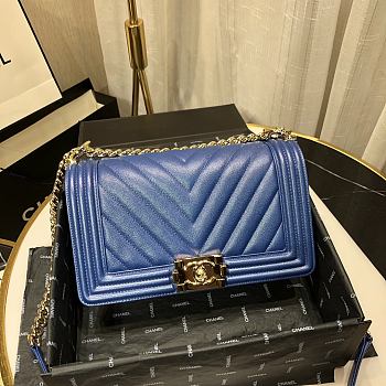 Chanel Chevron Boy Bag Blue A67085 Size 25cm