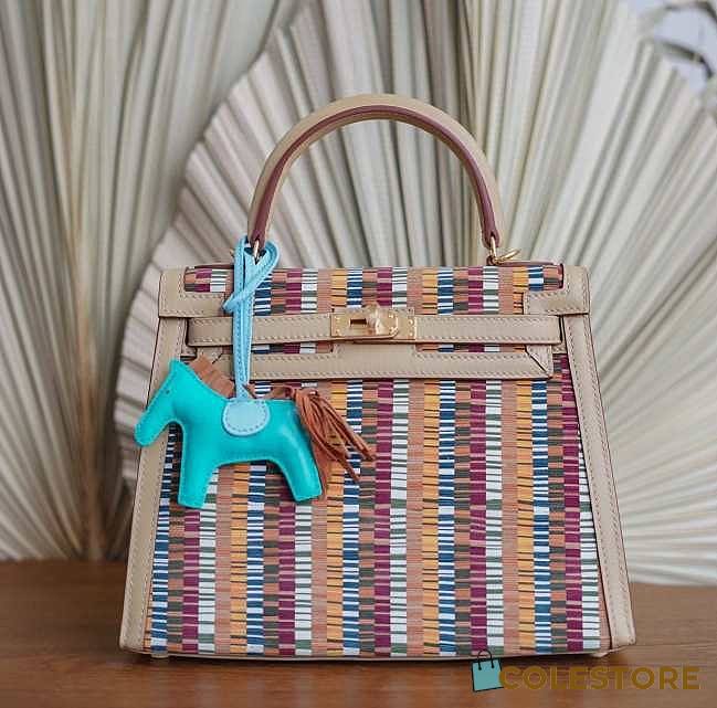 Hermes Kelly Sheepskin Vibrato Leather Blue Hores Size 28cm - 1