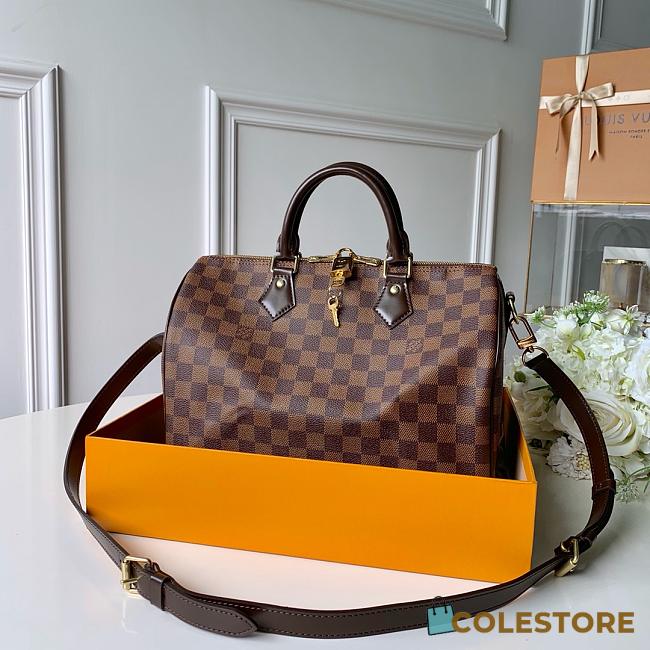 Louis Vuitton Speedy Size 30 Red N41364 Damier Ebene Canvas