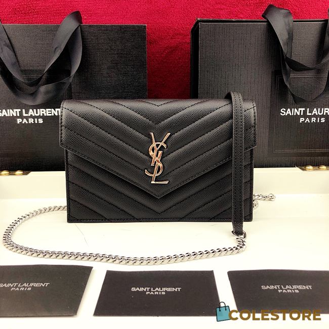 YSL Envelope Caviar Leather Silver Chain 19cm - 1