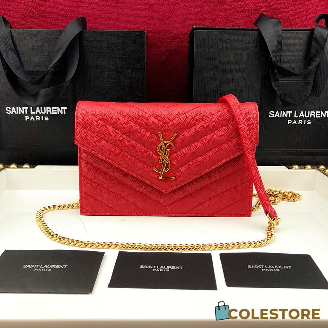 YSL Envelope Caviar Leather Red 393953 Size: 19x11.5x4cm - 1