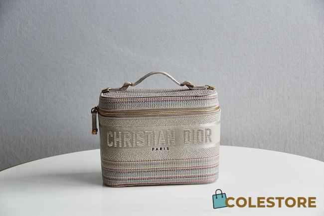 Small Dior Travel Vanity Case Multicolor Striped Embroidery S5529 24x17x13.5cm - 1