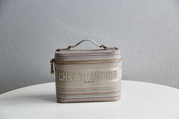 Small Dior Travel Vanity Case Multicolor Striped Embroidery S5529 24x17x13.5cm