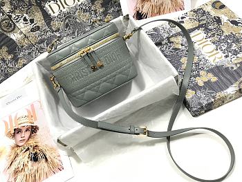 Small Dior Travel Vanity Case Gray Cannage Lambskin S5488 Size 18.5x13x10.5cm