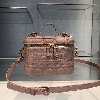 Small Dior Travel Vanity Case Warm Taupe Cannage Lambskin S5488 Size 18.5x13x10.5cm
