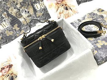 Small Dior Travel Vanity Case Black Cannage Lambskin S5488 Size 18.5x13x10.5cm