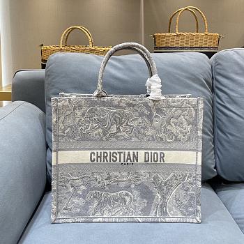 Small Dior Book Tote Gray Toile de Jouy Embroidery M1296 Size 41.5x34.5x16cm