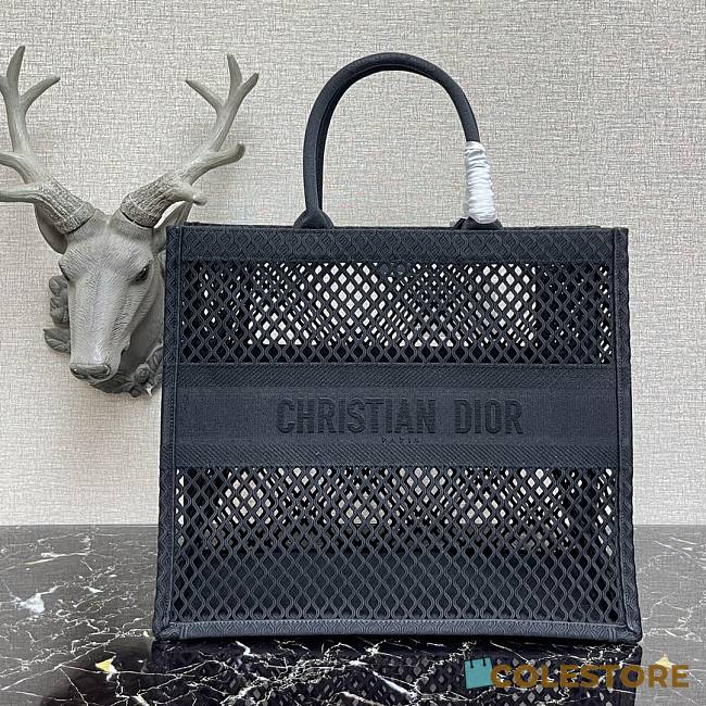 Dior Book Tote Black Mesh Emdroidery M1286 Size 41cm - 1