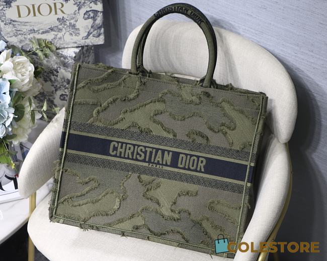 Dior Book Tote Green Camouflage Emdroidery M1286 Size 41.5x32x5cm. - 1