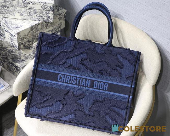 Dior Book Tote Blue Camouflage Emdroidery M1286 Size 41.5x32x5cm. - 1