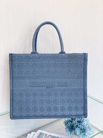 Small Dior Book Tote Blue Cannage Embroidery M1296 Size 36cm