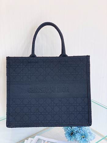 Small Dior Book Tote Dark Blue Cannage Embroidery M1296 Size 36cm
