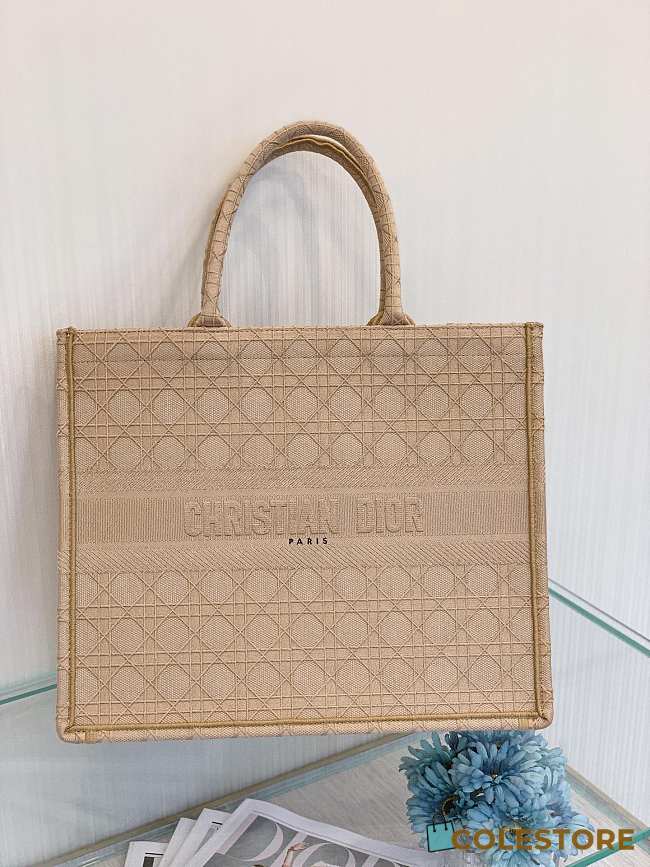 Small Dior Book Tote Beige Cannage Embroidery M1296 Size 36cm - 1