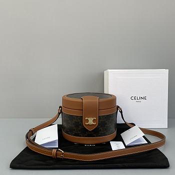 Celine Medium Tambour Bag In Triomphe Canvas And Calfskintan 19519 Size 17x12x17cm