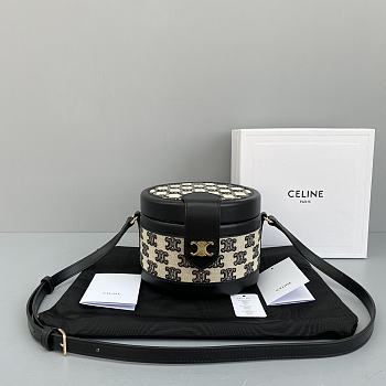Celine Medium Tambour Bag In Triomphe Canvas And Calfskintan Black 19519 Size 17x12x17cm