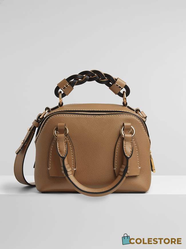 Chloe Mini Daria Chain Bag In Grained & Shiny Calfskin Brown CHC20 Size 22x9x18cm - 1