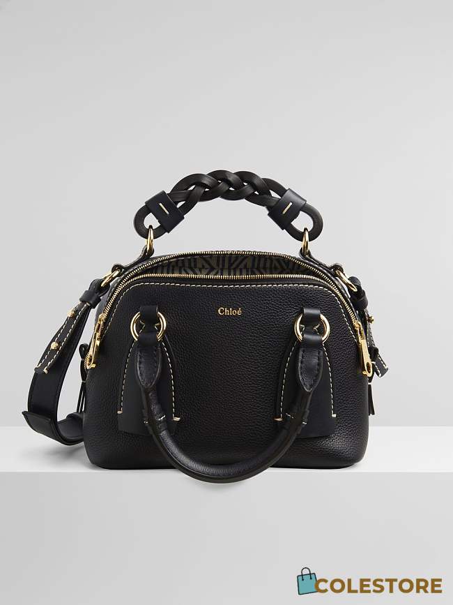 Chloe Mini Daria Chain Bag In Grained & Shiny Calfskin Black CHC20 Size 22x9x18cm - 1