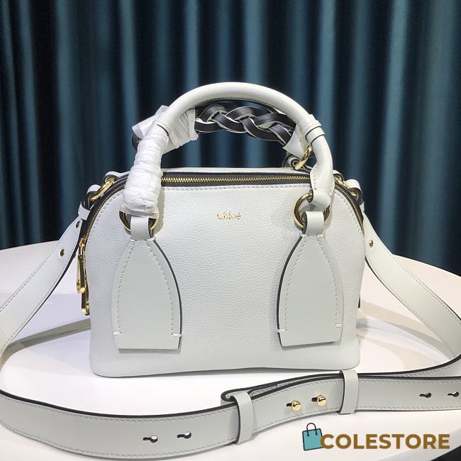 Chloe Mini Daria Chain Bag In Grained & Shiny Calfskin White CHC20 Size 22x9x18cm - 1